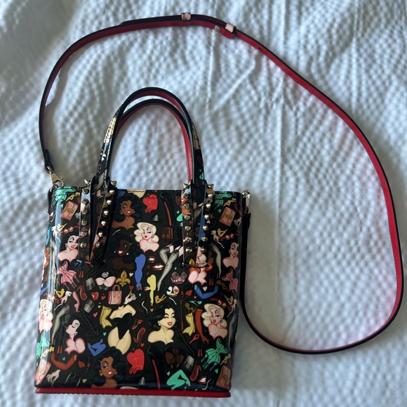 Christian Louboutin: Limited Edition Black Patent Leather Multicolor Cabata Tote - Picture 3 of 6